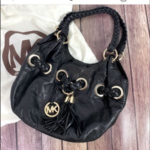 MICHAEL KORS Black Leather Braided Straps Hobo Bag